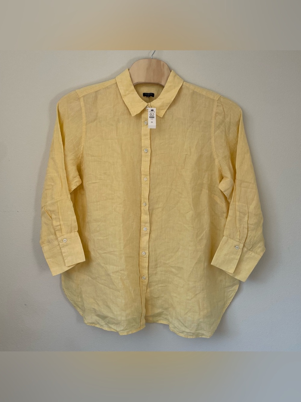 NEW Talbots Yellow Daisy Linen Boyfriend Long Sleeve Top Shirt Women Size 3X